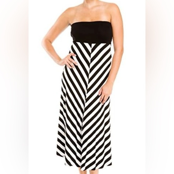 Evogues Womens Dress/Skirt Black Striped Strapless Straight Long Maxi Size L - Picture 1 of 9